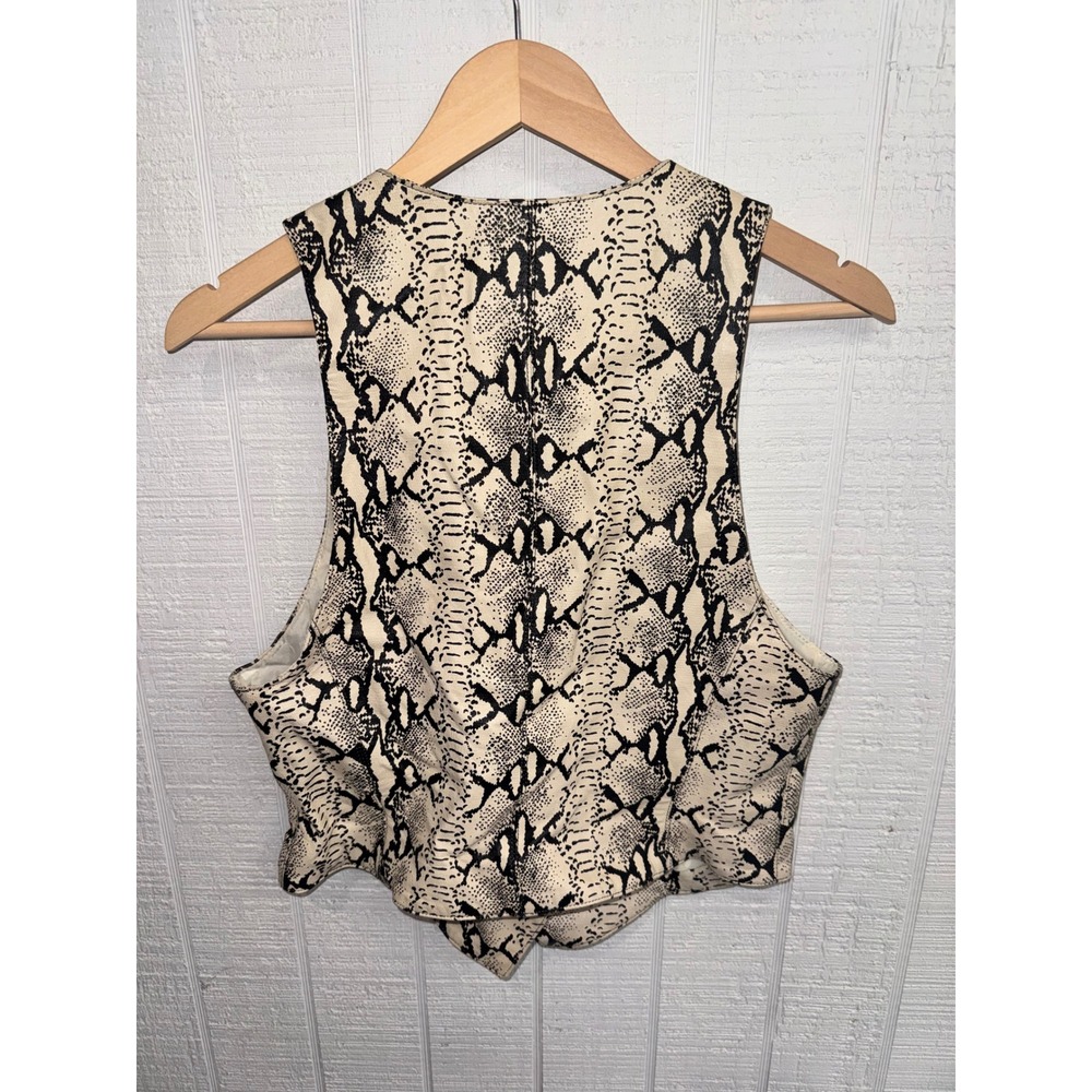 Portfolio Perry Ellis Vest Womens Cream Black Snakeskin Leather Cropped 90s S - Picture 4 of 6